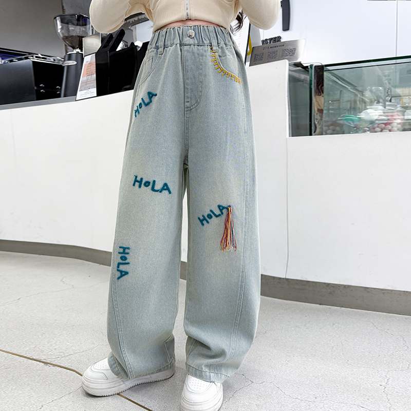Street Fashion Korean Girl - New Autumn Korean Children Letter Jeans