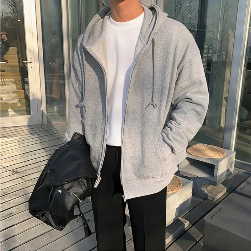 High Street Hoodie Men Solid C - Street Fashion Zip Up Hoodie ulasan dan harga