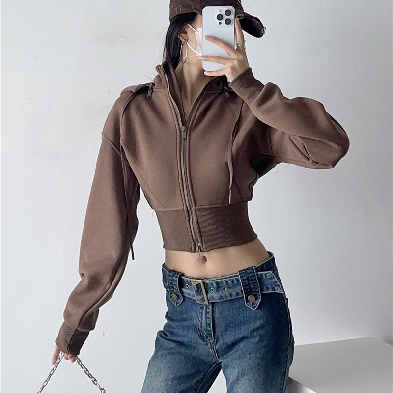 Women Crop Hoodie Sweatshirts  - Street Fashion Zip Up Hoodie ulasan dan harga