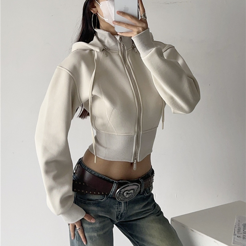 Women Crop Hoodie Sweatshirts  - Street Fashion Zip Up Hoodie ulasan dan harga