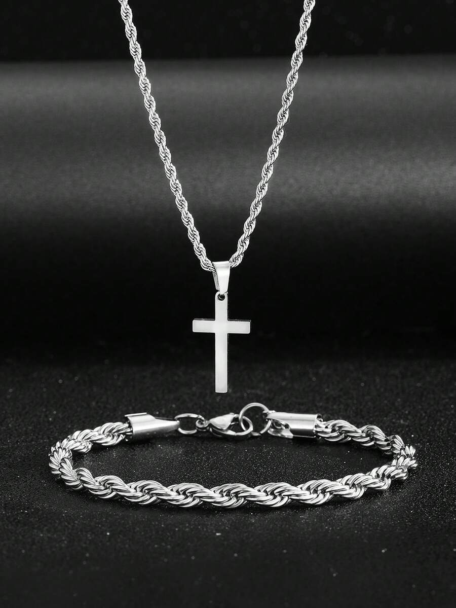 1 Set Stainless Steel Cross Pe - Street Fashion Necklace ulasan dan harga