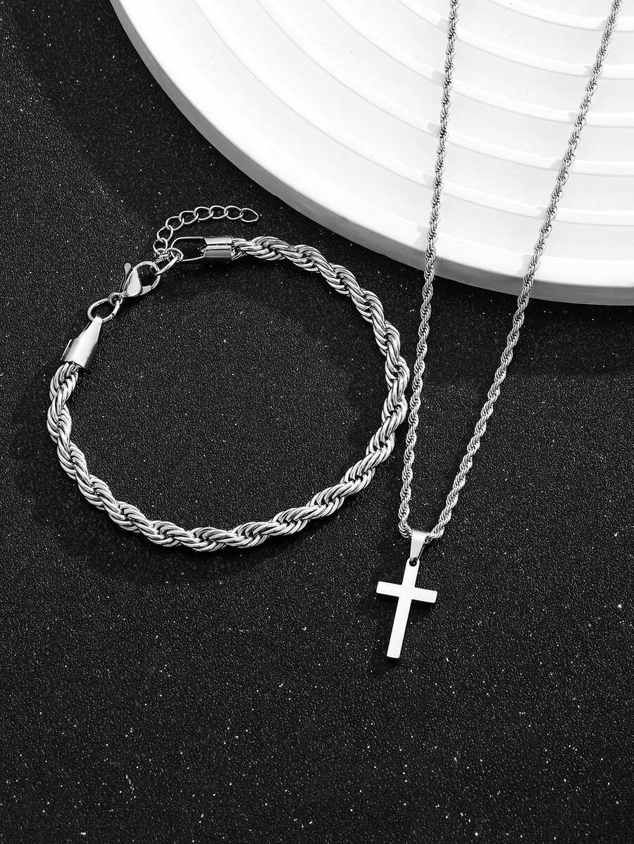 1 Set Stainless Steel Cross Pe - Street Fashion Necklace ulasan dan harga