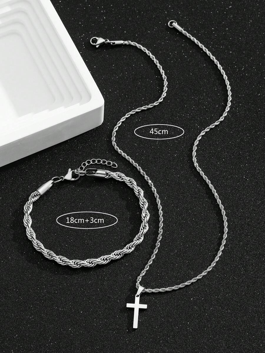 1 Set Stainless Steel Cross Pe - Street Fashion Necklace ulasan dan harga