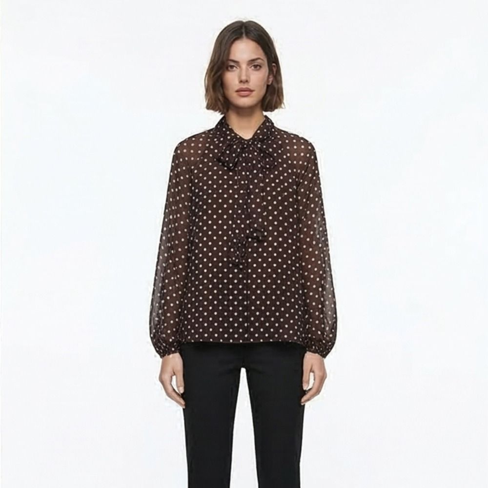 Long Sleeve Dots Printed Blous - Street Fashion Necklace ulasan dan harga