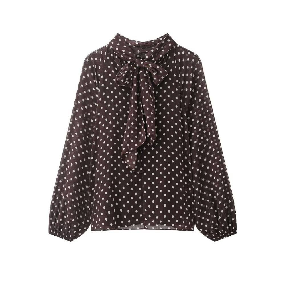 Long Sleeve Dots Printed Blous - Street Fashion Necklace ulasan dan harga