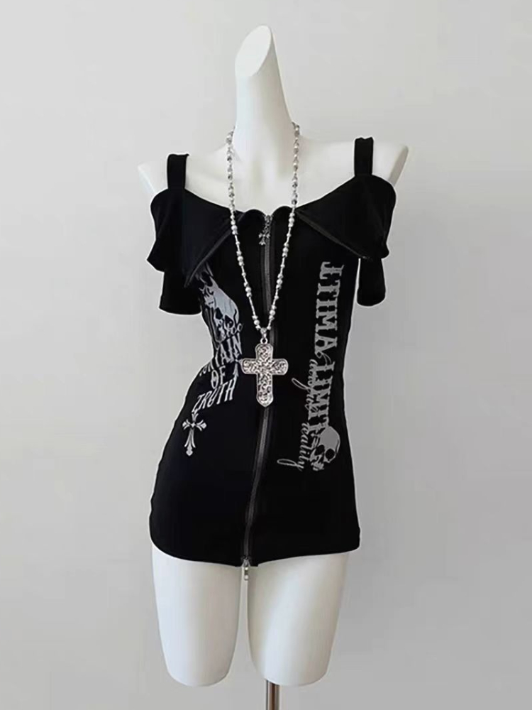 Gothic Black Y2K Subculture Sk - Street Fashion Zip Up Hoodie ulasan dan harga