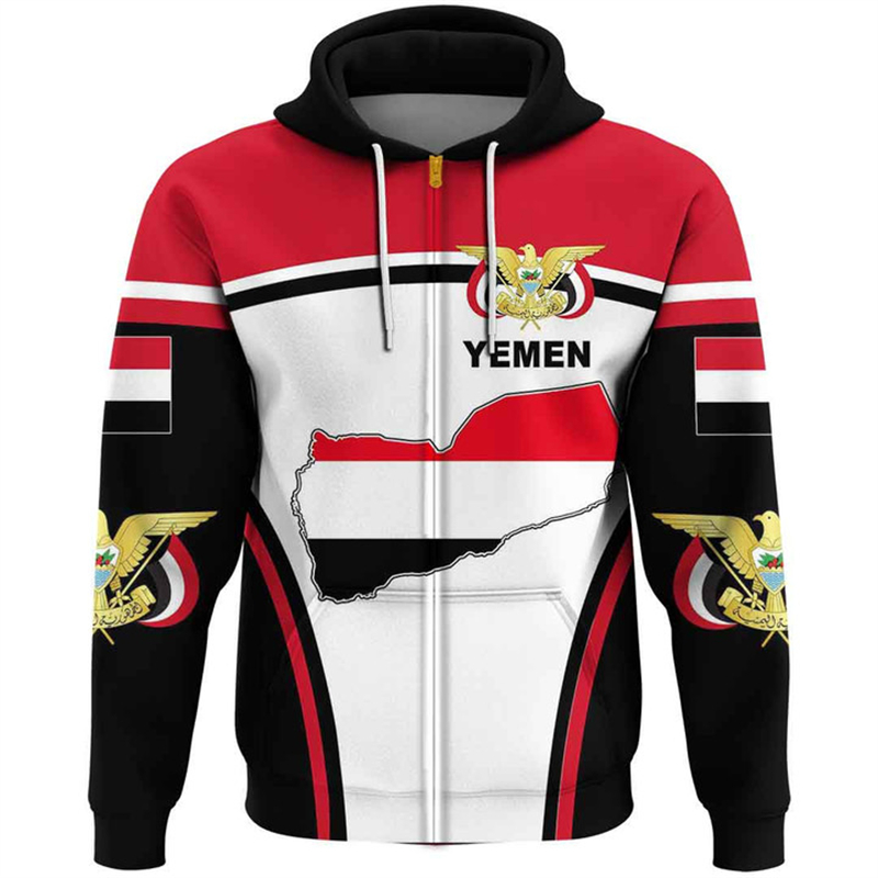 Vintage Men's Hoodie Yemen Fla - Street Fashion Zip Up Hoodie ulasan dan harga