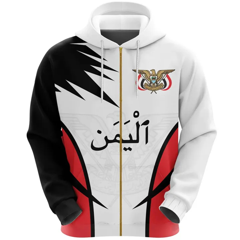 Vintage Men's Hoodie Yemen Fla - Street Fashion Zip Up Hoodie ulasan dan harga