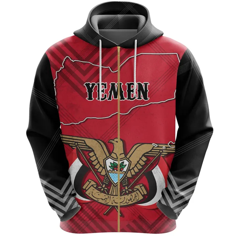 Vintage Men's Hoodie Yemen Fla - Street Fashion Zip Up Hoodie ulasan dan harga