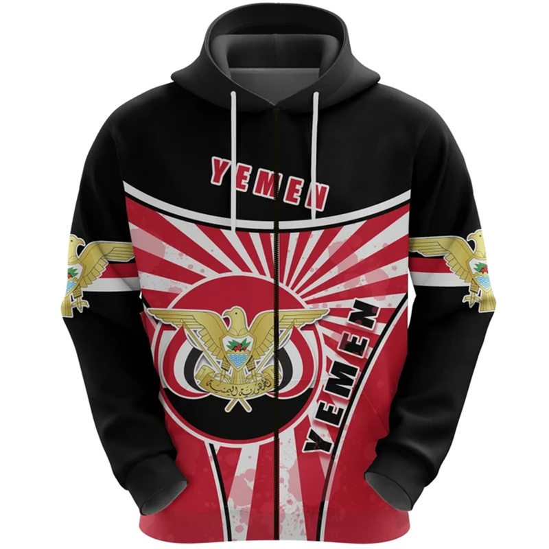Vintage Men's Hoodie Yemen Fla - Street Fashion Zip Up Hoodie ulasan dan harga