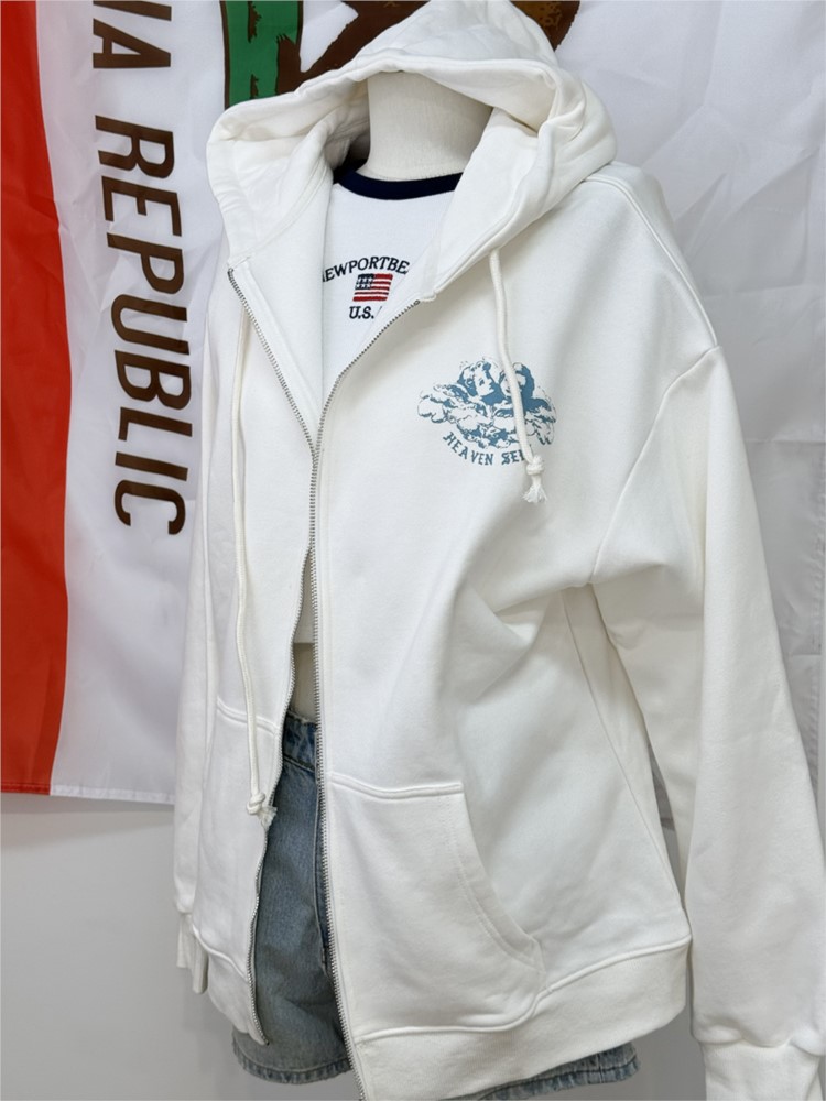White Vintage Zip-up Hoodies W - Street Fashion Zip Up Hoodie ulasan dan harga
