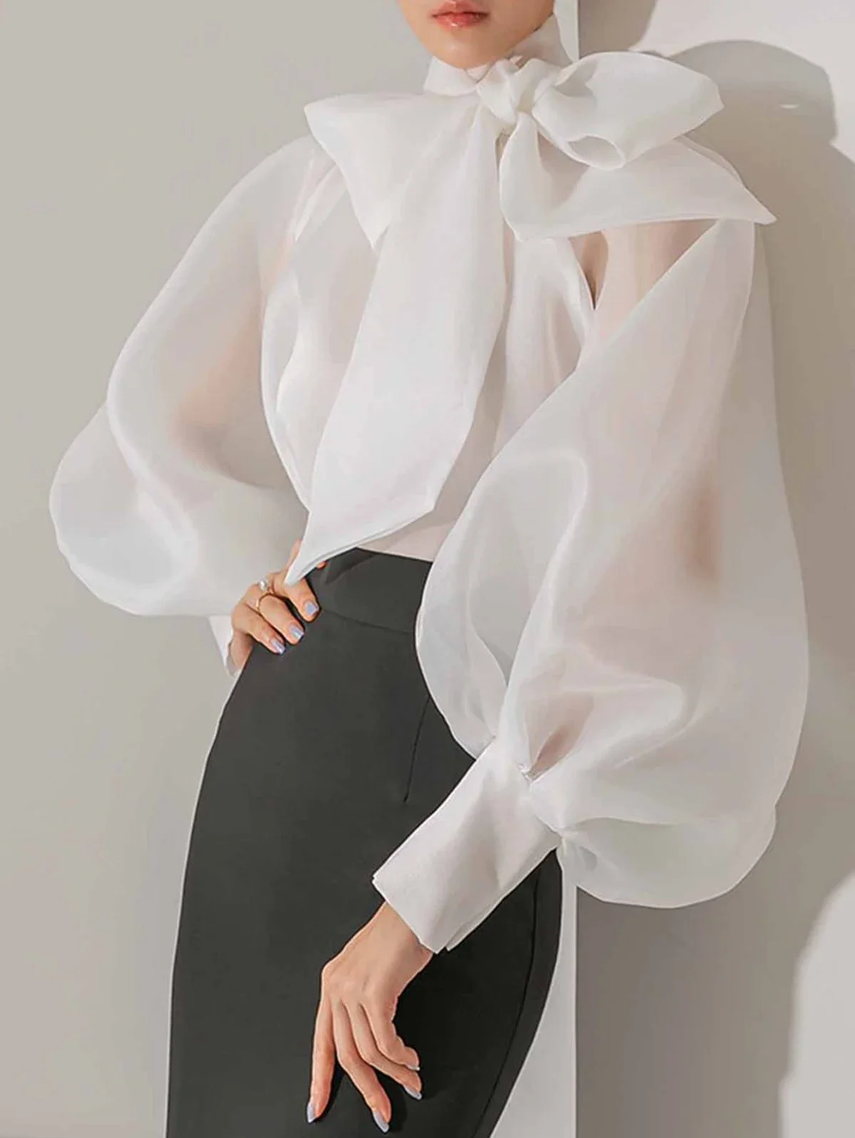 Women's Elegant Lantern Sleeve - Street Fashion Necklace ulasan dan harga