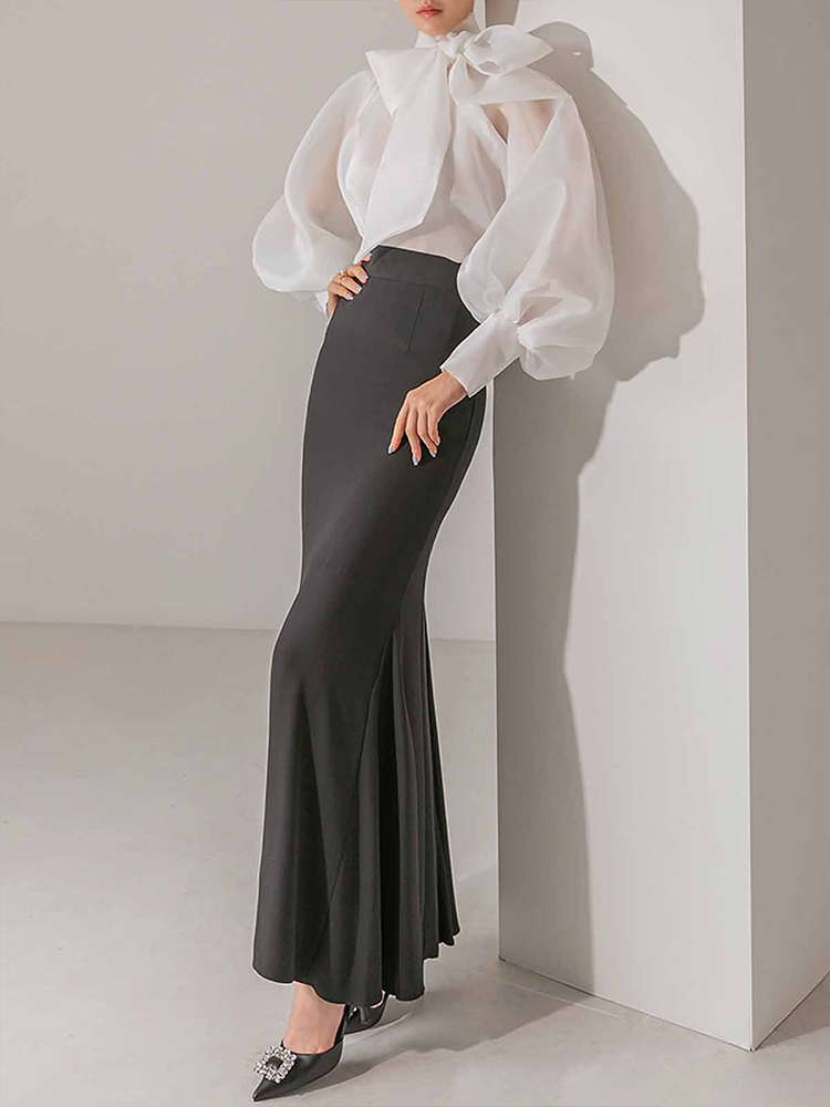 Women's Elegant Lantern Sleeve - Street Fashion Necklace ulasan dan harga