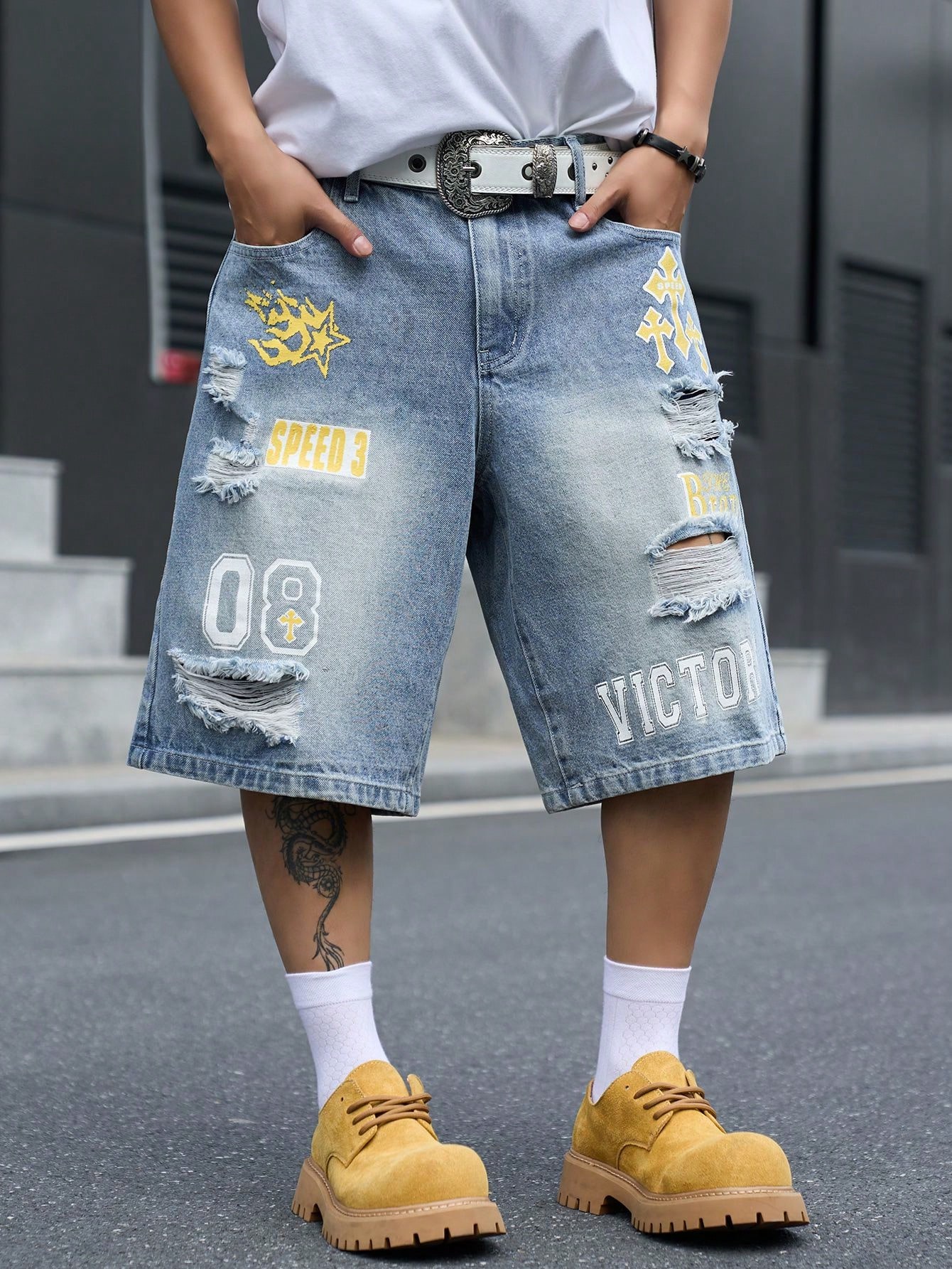 Men's Loose Fit Denim Bermuda  - Street Fashion Jeans ulasan dan harga